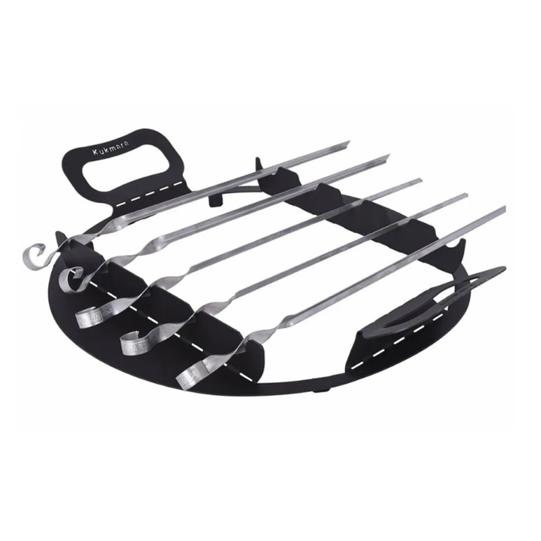 Подставка для шампуров на учаг д/казана 12л с шампурами 5шт КУКМАРА