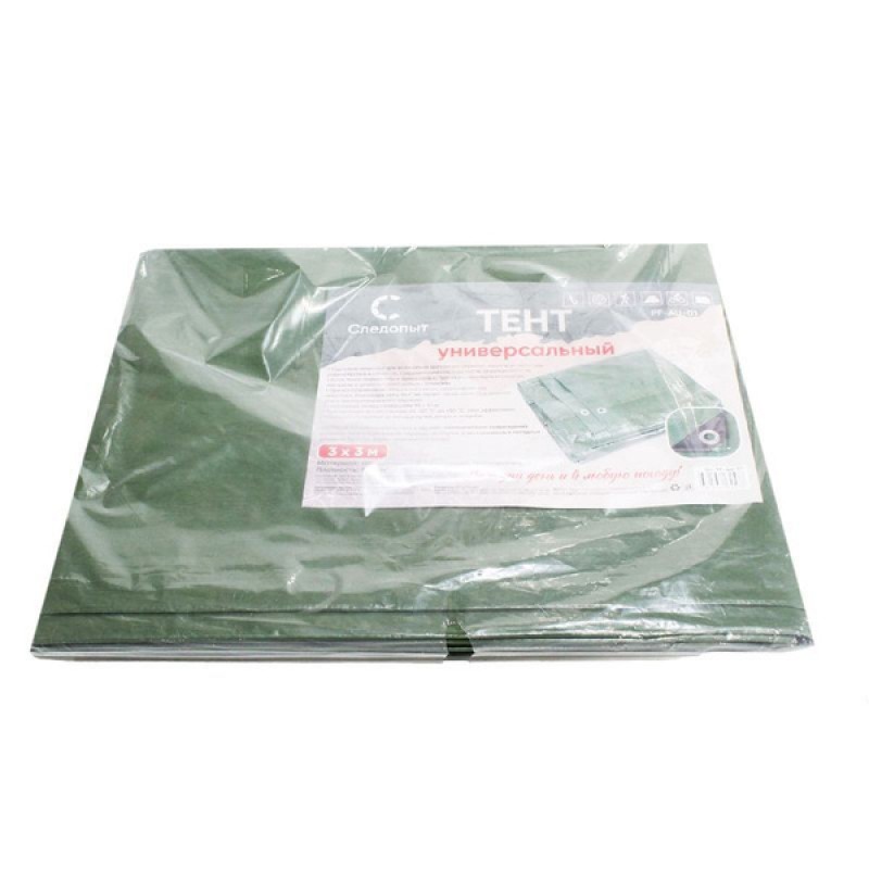 Тент универсальный СЛЕДОПЫТ 3х3м, 90 гр/кв.м. УФ-покрытие, усиленные углы, зеленый /20