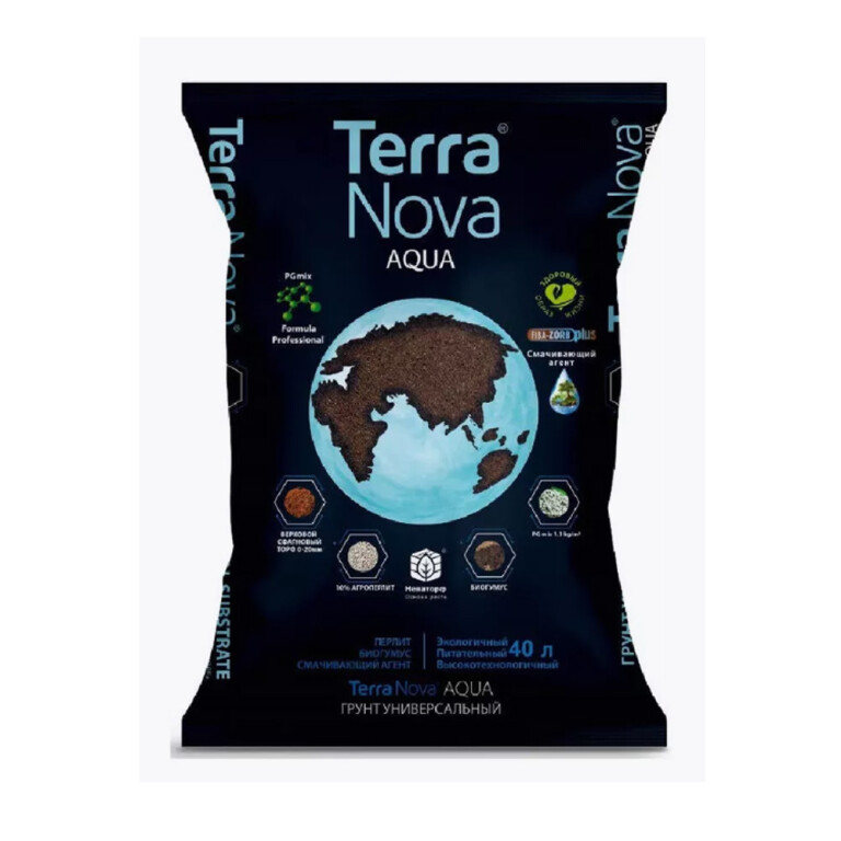 Грунт Терра Нова Аква 40л профессиональный субстрат, с биогумусом и 10% перлита (Норд Палп) 45